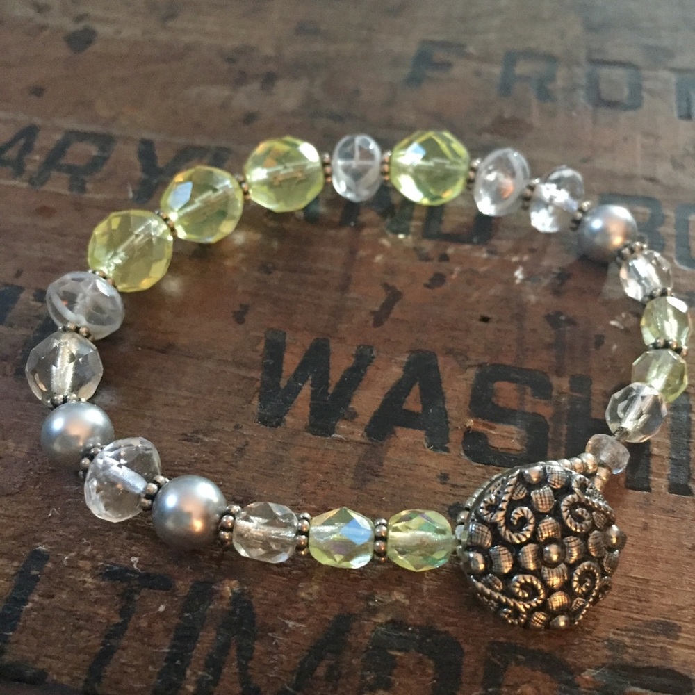 Glass beaded button clasp artisan bracelet